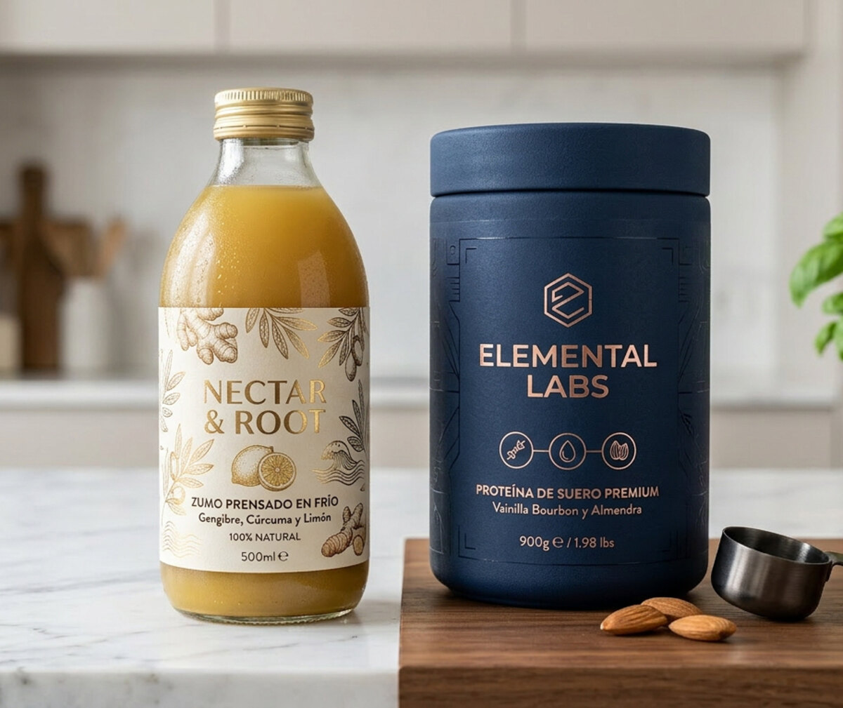Botellas premium con etiquetas con acabados especiales